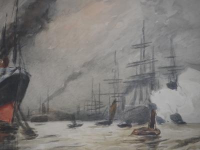 Frank BOGGS - Anvers : Paquebot et Bateaux à Voiles - Aquarelle originale Signée 2