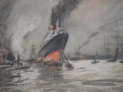 Frank BOGGS - Anvers : Paquebot et Bateaux à Voiles - Aquarelle originale Signée 2