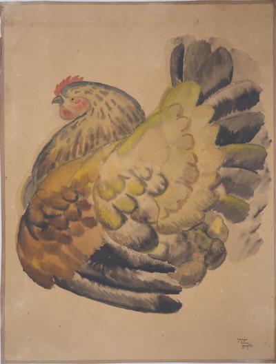 Georges Lucien GUYOT - La poule rousse - Aquarelle originale Signée 2