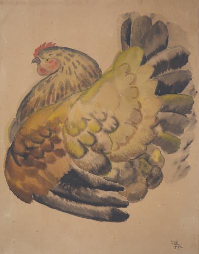 Georges Lucien GUYOT - La poule rousse - Aquarelle originale Signée 2