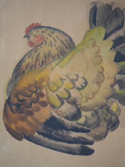 Georges Lucien GUYOT - La poule rousse - Aquarelle originale Signée 2