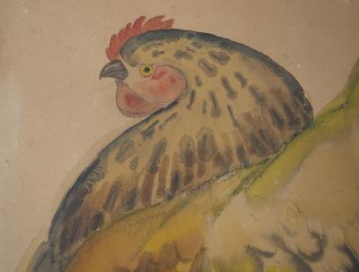 Georges Lucien GUYOT - La poule rousse - Aquarelle originale Signée 2