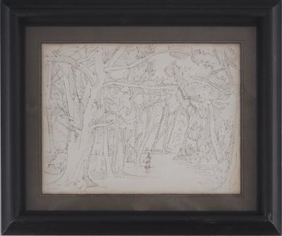 André LHOTE - Promenade en forêt - Dessin original, signé 2
