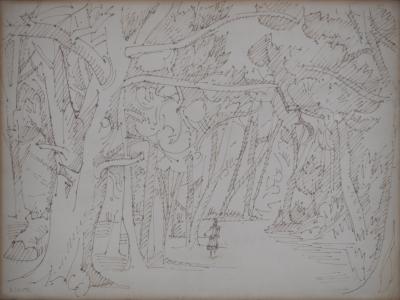 André LHOTE - Promenade en forêt - Dessin original, signé 2