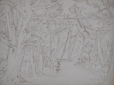 André LHOTE - Promenade en forêt - Dessin original, signé 2