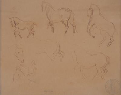 Raoul Dufy - Etudes de chevaux et cavalier - Dessin original, signé