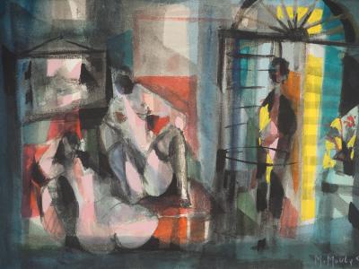 Marcel MOULY - Odalisques et peintre au salon - Aquarelle originale, Signée 2