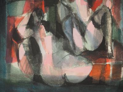 Marcel MOULY - Odalisques et peintre au salon - Aquarelle originale, Signée 2