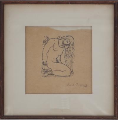 Emile Bernard - Nu agenouillé - Dessin original, signé 2