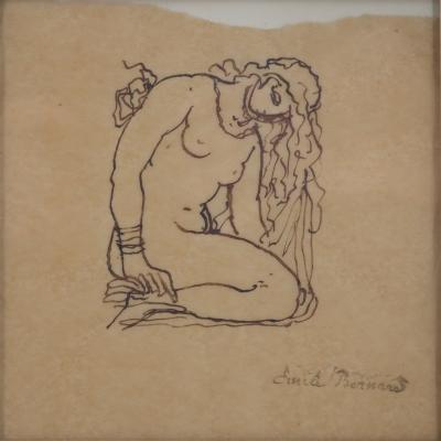 Emile Bernard - Nu agenouillé - Dessin original, signé 2
