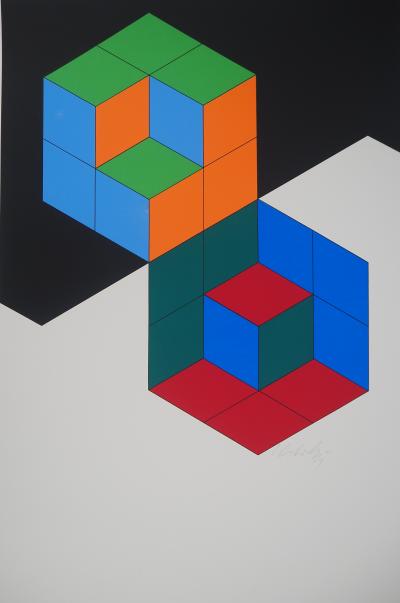 Victor Vasarely - Composition cinétique : Bi-Hexa - Sérigraphie originale, Signée 2