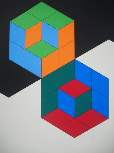 Victor Vasarely - Composition cinétique : Bi-Hexa - Sérigraphie originale, Signée 2