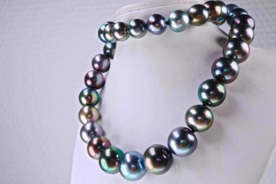 Exceptionnel et rare collier de perles naturelles rondes multicolores de Tahiti certifiées AURORA