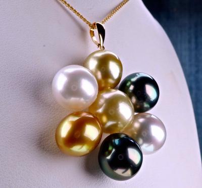 Unique collier de 7 grosses perles naturelles multicolores dorées et blanches de 10,5 mm à 11mm, 2