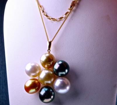 Unique collier de 7 grosses perles naturelles multicolores dorées et blanches de 10,5 mm à 11mm, 2