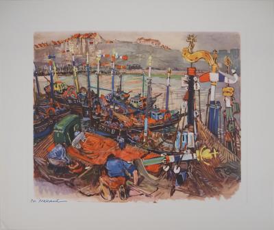 Mathurin MEHEUT - Bretagne : La flottille artisanale au soutage, c. 1955 -  Héliogravure en couleur, Signée 2