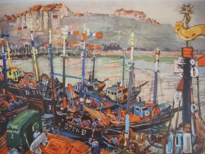 Mathurin MEHEUT - Bretagne : La flottille artisanale au soutage, c. 1955 -  Héliogravure en couleur, Signée 2