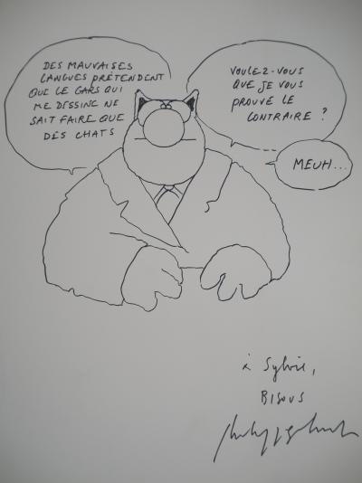 Philippe GELUCK - Le Chat : Des chats et des vaches - Dessin original à l’encre, Signé 2