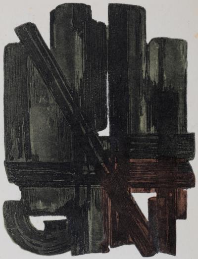 Pierre SOULAGES (D'après) - Gouaches et gravures (I), 1957 - Estampe procédé Jacomet (Pochoir) - Encadrée ! 2