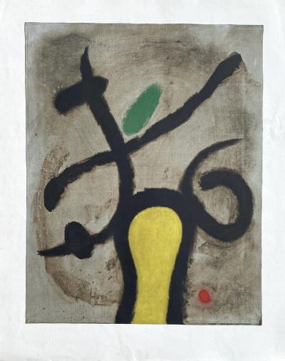 Joan Miró  Dessin original signé au crayon gras, avec envoi., sur