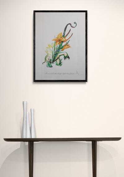 Salvador DALI - Hemerocallis thumbergii elephanter furiosa, 1972 - Gravure originale, Pointe sèche & Héliogravure avec gaufrage 2