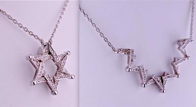 Ostentatoire et non ostentatoire?. Collier avec une Etoile de David en or blanc 18 carats sertie de 45 diamants naturels pour 0.12 carat, 2