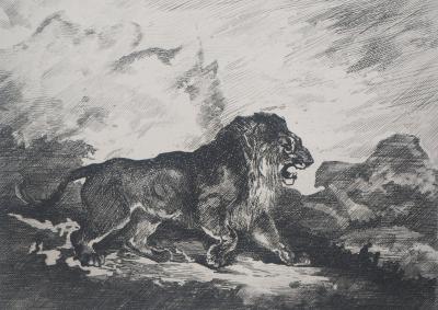Antoine Louis Barye (d’après) Lion rugissant - Gravure d’après peinture 2