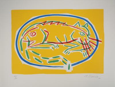 LLIMOS Robert - Chat et Poisson - Lithographie originale, Signée 2