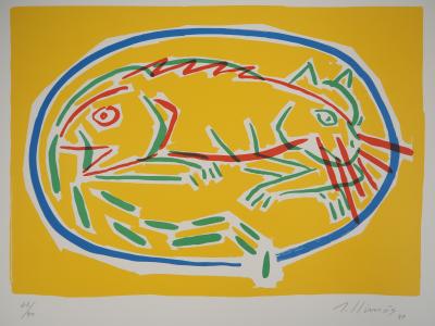 LLIMOS Robert - Chat et Poisson - Lithographie originale, Signée 2