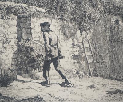 Jean François MILLET (d’après) - Homme à la brouette, 1873 - Gravure, signée 2