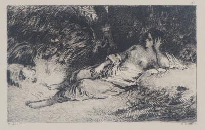 Jean François MILLET (after) - Resting woman, 1873 - Engraving, signed 2