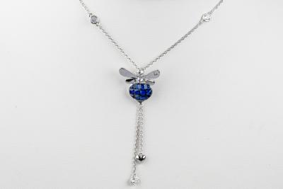 Collier abeille oxydes bleus en argent 925 2