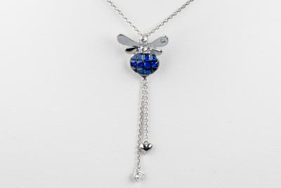 Collier abeille oxydes bleus en argent 925 2