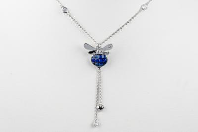 Collier abeille oxydes bleus en argent 925 2