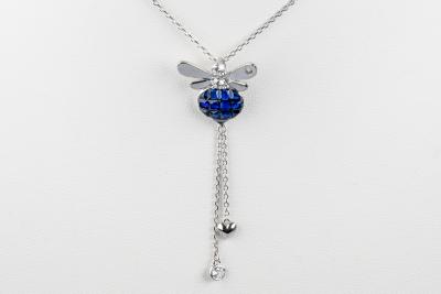 Collier abeille oxydes bleus en argent 925 2