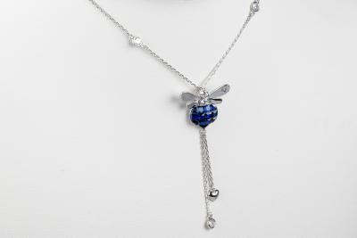 Collier abeille oxydes bleus en argent 925 2