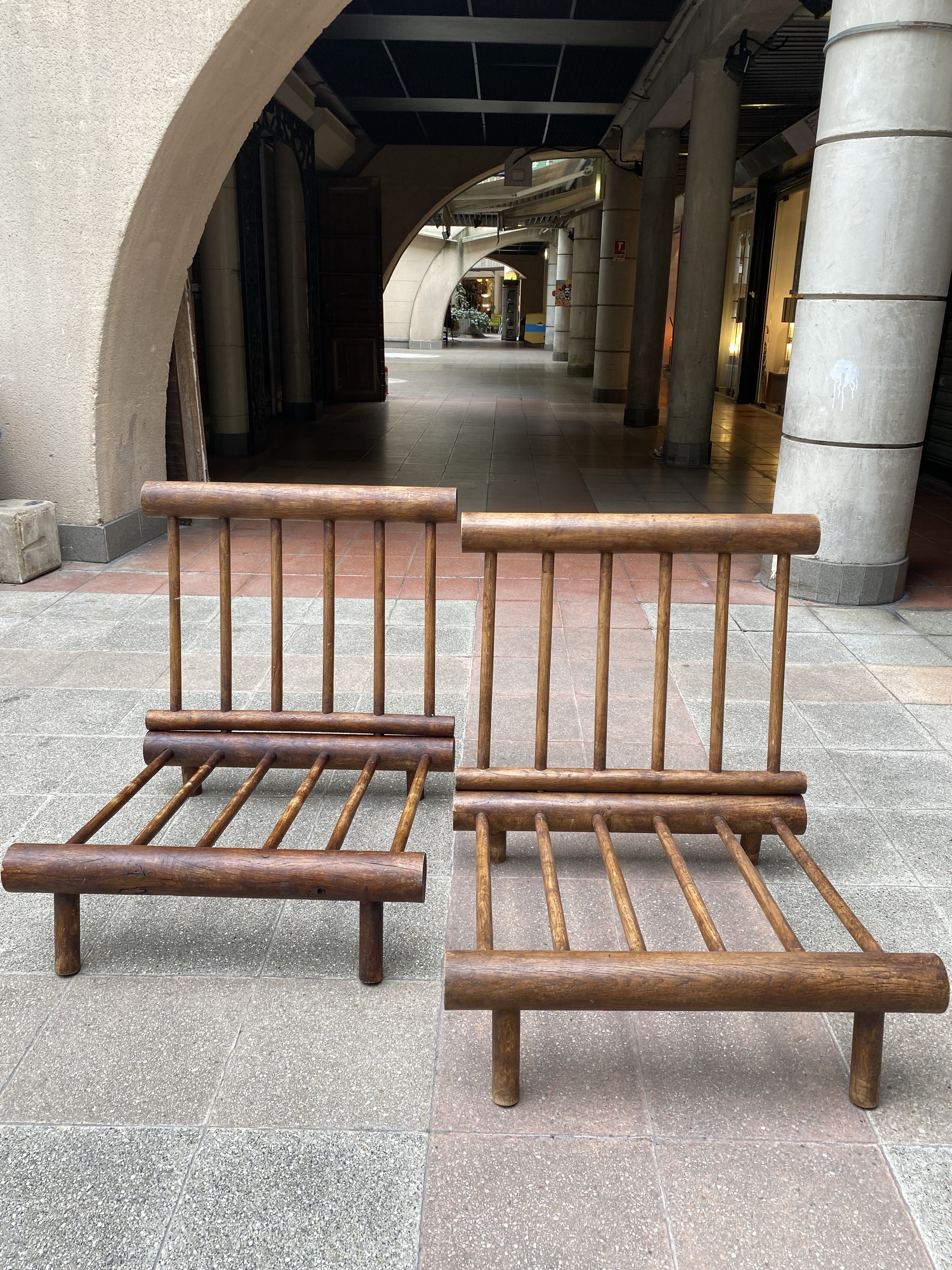 Charlotte Perriand - Charlotte Perriand pair of slipper lounge chairs for  hotel La Cachette Les Arcs