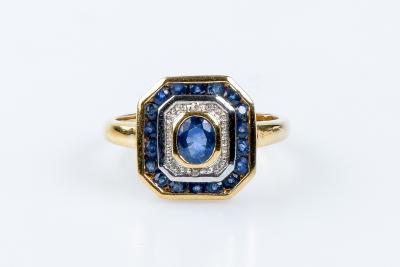 Bague saphir diamant en or jaune 18 carats 2