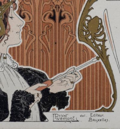 Henri PRIVAT-LIVEMONT - Ameublement, 1895 - Advertising lithograph enhanced with golden ink. 2