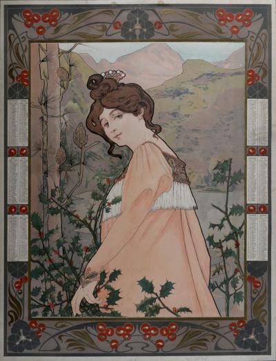 Jane ATCHÉ - Le Houx, 1905 - Large lithograph mounted on a calendar 2