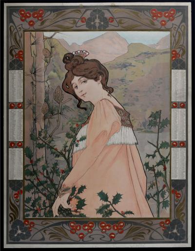 Jane ATCHÉ - Le Houx, 1905 - Large lithograph mounted on a calendar 2