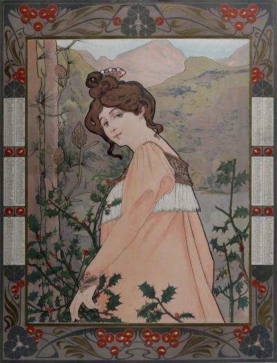 Jane ATCHÉ - Le Houx, 1905 - Large lithograph mounted on a calendar 2
