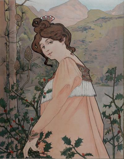 Jane ATCHÉ - Le Houx, 1905 - Large lithograph mounted on a calendar 2