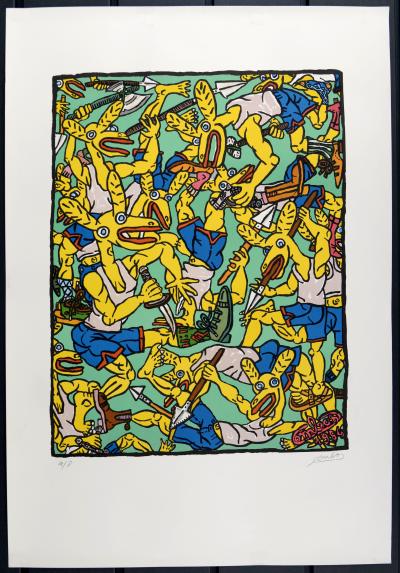 Robert COMBAS - Les lapins jaunes, 1984 - Large original lithograph (Hand-signed!) 2