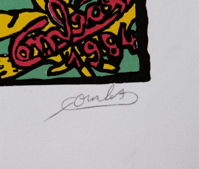 Robert COMBAS - Les lapins jaunes, 1984 - Large original lithograph (Hand-signed!) 2