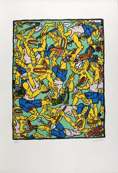 Robert COMBAS - Les lapins jaunes, 1984 - Large original lithograph (Hand-signed!) 2