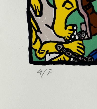 Robert COMBAS - Les lapins jaunes, 1984 - Large original lithograph (Hand-signed!) 2