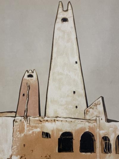 Paul Elie Dubois - Musée de Ghardaïa l’ancien minaret - Gravure sur bois sur parchemin 2