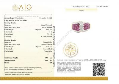 Bague rubis diamant en or jaune 18 carats ornée de 48 diamants et 28 rubis 2