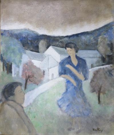 Pierre VAUTHEY - Couple dans un paysage - Huile sur toile signée 2
